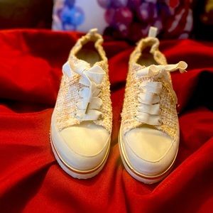 Ron White Rose Gold & Ivory Twead Sneakers - Like NEW!
